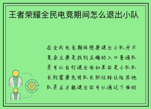 王者荣耀全民电竞期间怎么退出小队
